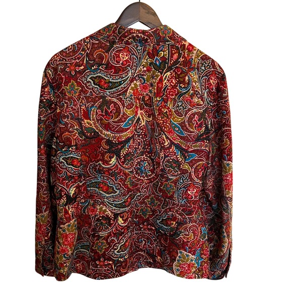 Coldwater Creek Paisley Print Corduroy Blazer Jacket Burgundy Blue Multi Size L - Picture 6 of 9